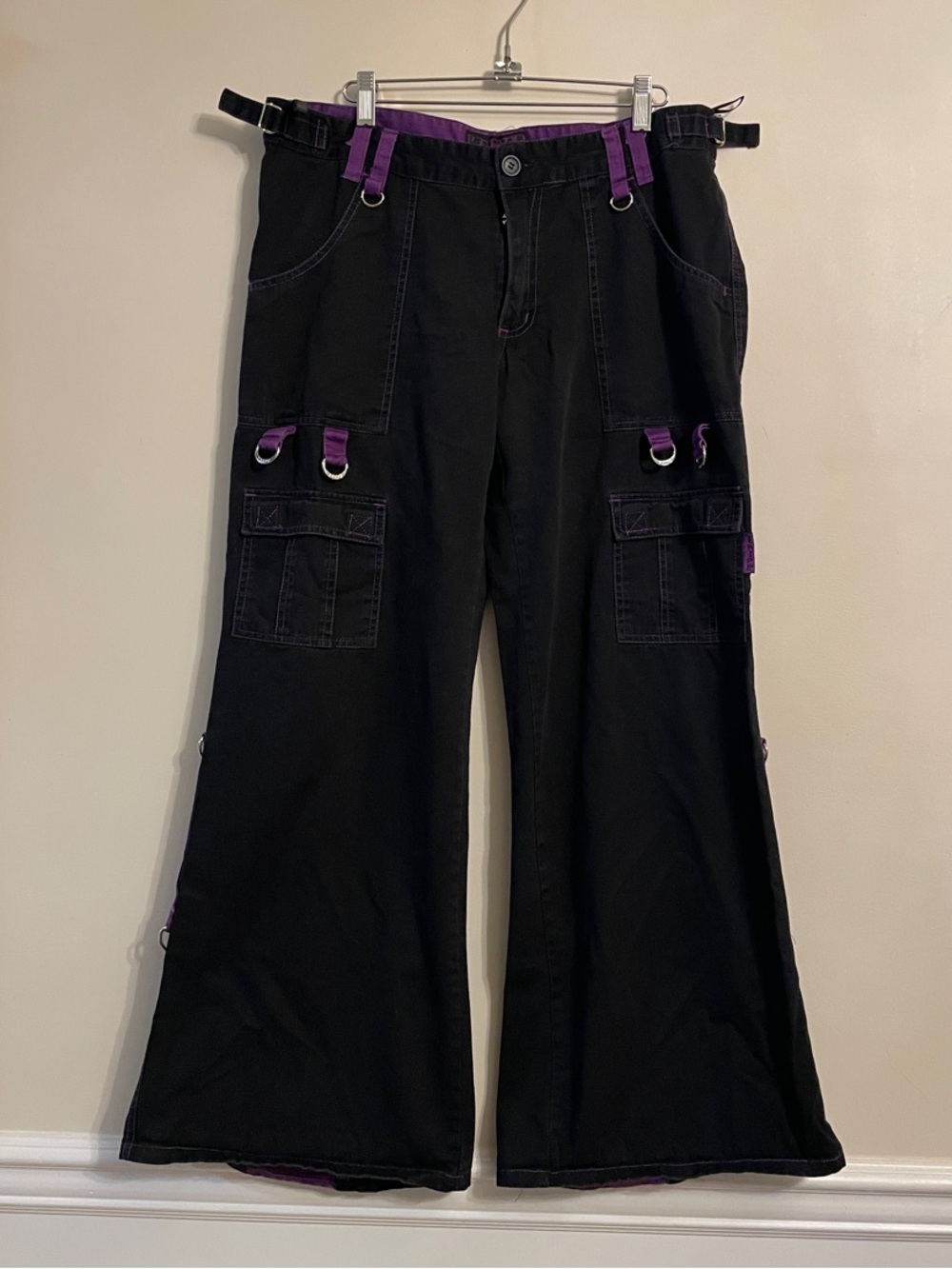 Tripp NYC Black & Purple Strap Cargo Pants Goth Size 15